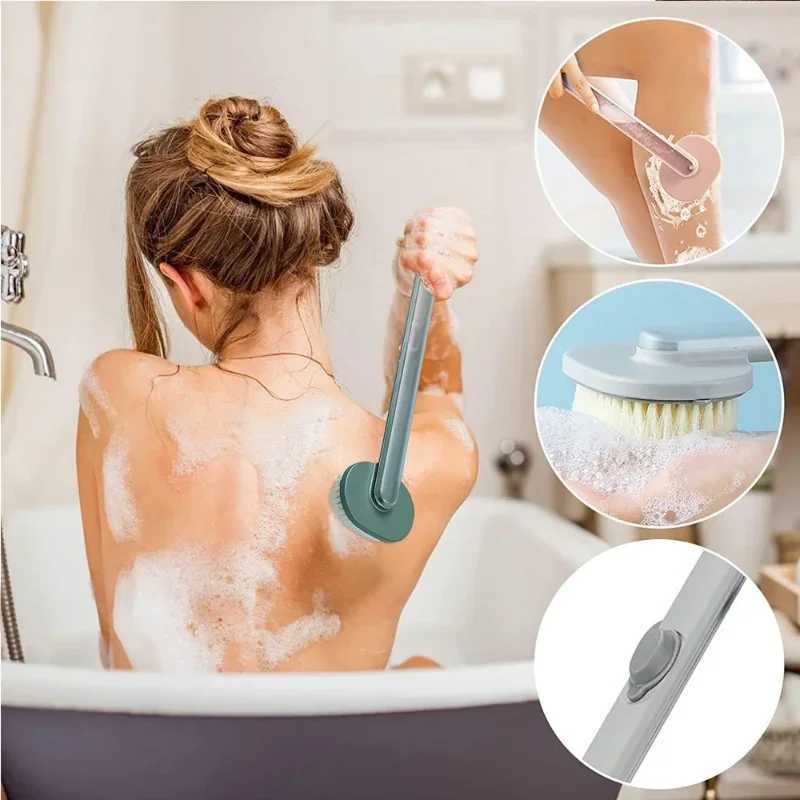 Bath Tools Accessories New Long Handle Liquid Bath Brush Body Brushes Back Body Bath Shower Sponge Exfoliating Scrub Massager Skin Cleaning Tools 240413