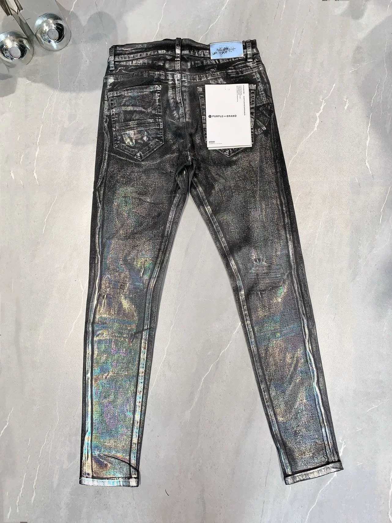 2024 Purple Brand High Quality Jeans 1 1 Tide Fashion Slim Jeans High Street Black Pants Silver Coated Calf Pants