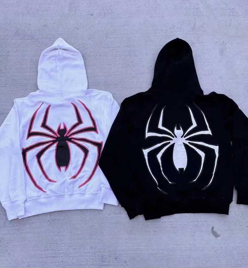 Women's Hoodies Sweatshirts Y2K Women Streetwear Hoodie Spider Print Punk Zip Up Hoodies Graphic Overized Sweatshirt Gothic Harajuku Kpop Men Clothes Top 240413