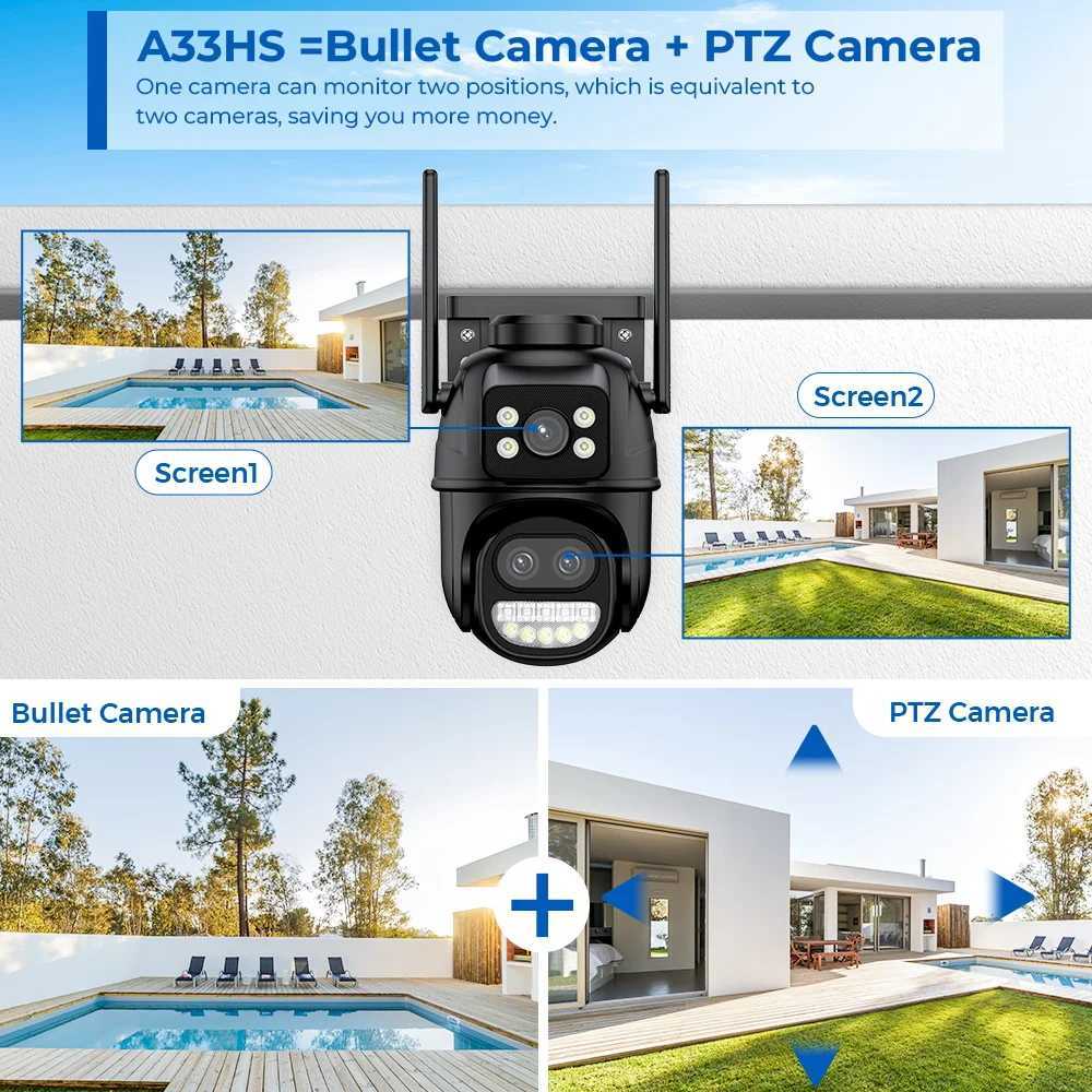 IP CAMERA BESTER 9MP Double écran WiFi Camera PTZ 8X Digital Zoom Couleur Night Vision Outdoor Security Protection 8MP CCTV IP CAMERIE ICSEE 24413