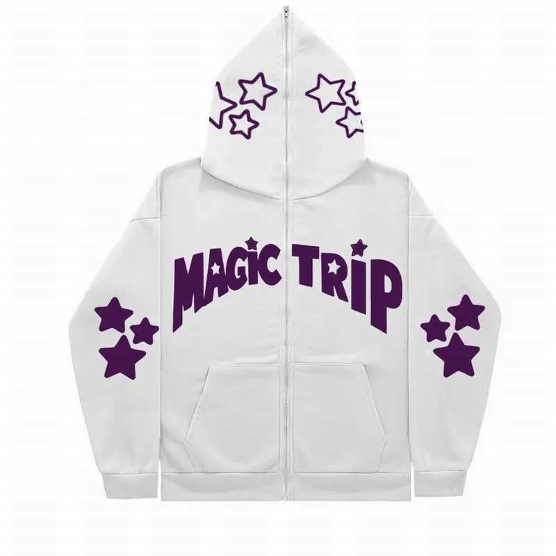 Mens Hoodies MAGIC TRIP Print Star Y2k Gothic Couple Harajuku Elegant Large Full Zip-up Pullover Women Funny Cute Girls Boy Net Chic Hoodie 240412