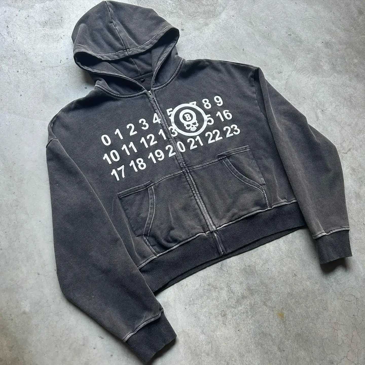 Mens Hoodies Oversized Hoodies Women Washed Olded Skeleton Print Hooded Jacket American Vintage Zipper Cardigan Hoodie Streetwear Y2k Clothes 240412