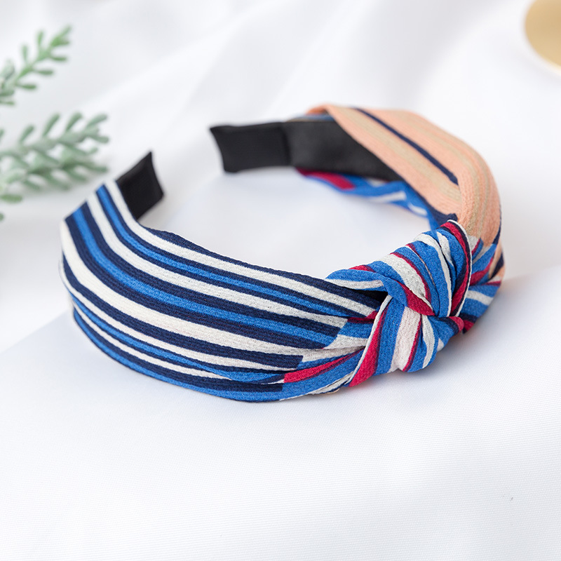 2024 Wholesale European Stripes Cross Knot Girl Hair Accessories Hot Sale Pretty Lady Printing Cloth Headband Fashion Soft Color Girl Women Hair Band