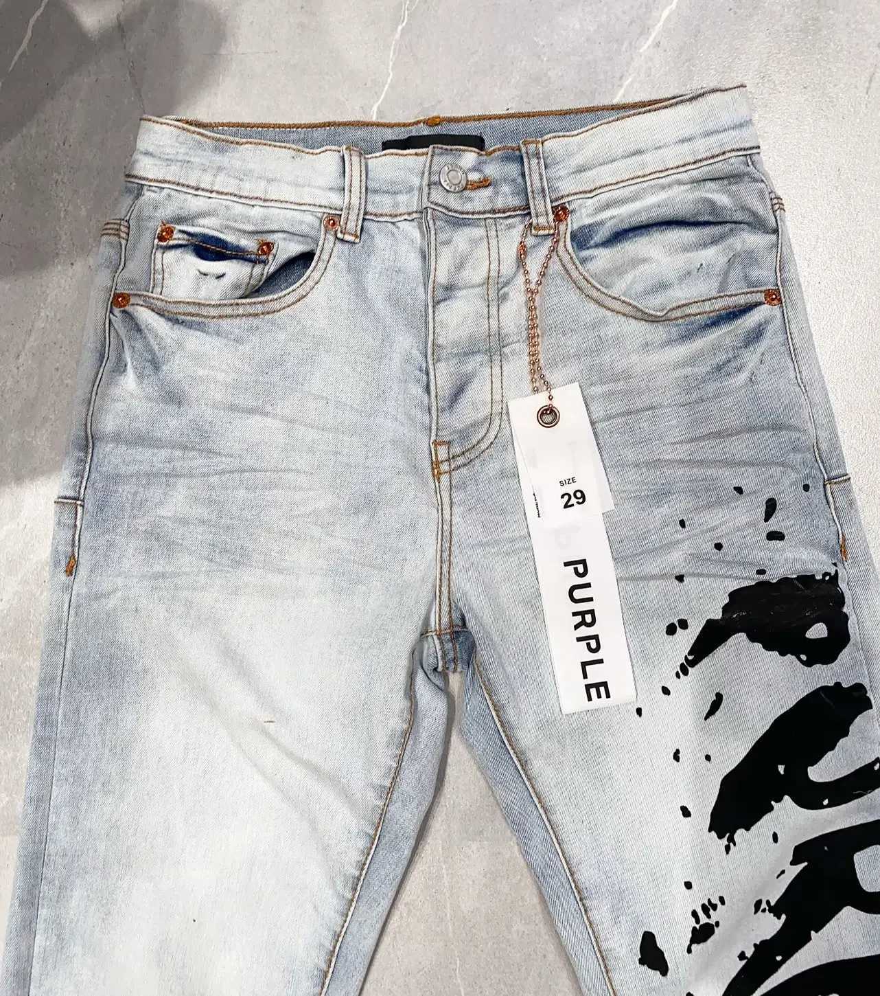 24SS Nouvelle lettre violette marque Jeans imprimés hommes High Street Fashion Vintage lavé Stretch Skinny Fit Jeans High Quality