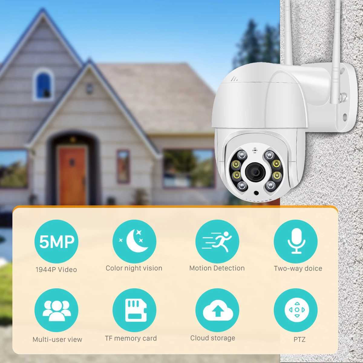 Câmeras IP 5MP PTZ Câmera IP Wi -Fi Outdoor AI Detecção humana Audio 1080p Segurança sem fio CCTV Câmera P2P RTSP 4X Digital Zoom WiFi Câmera 24413