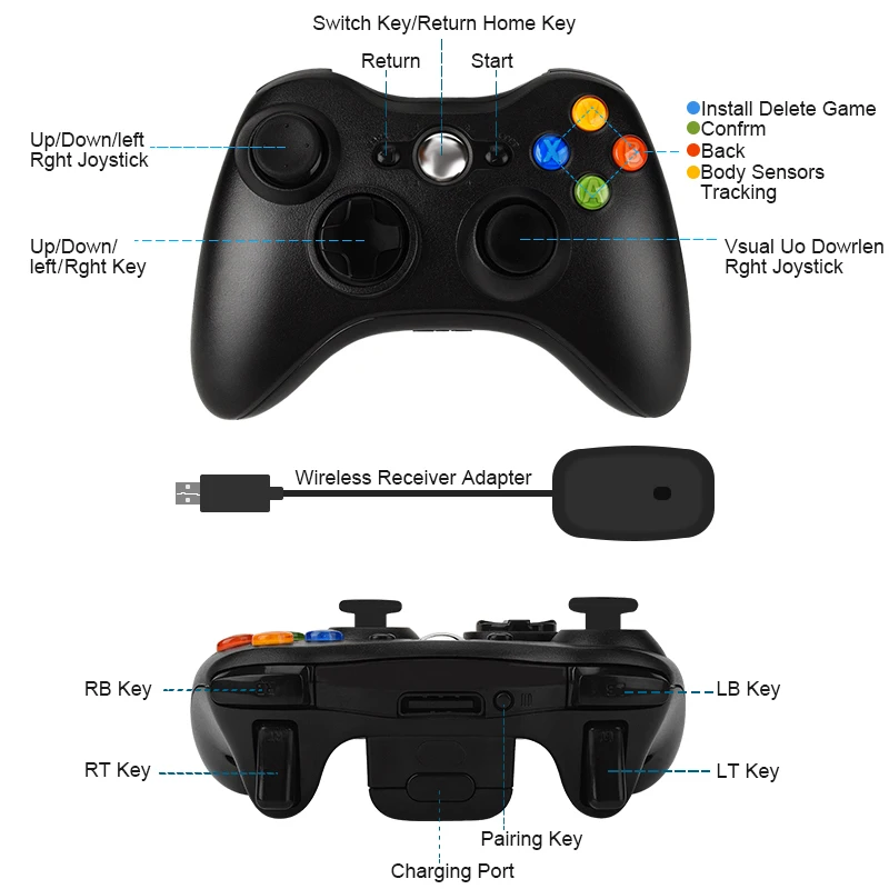 Gamepads Wireless/Wired Controller Gamepad Compatible with XBOX 360 Wireless Joystick Joypad Compatible with Xbox Slim Windows
