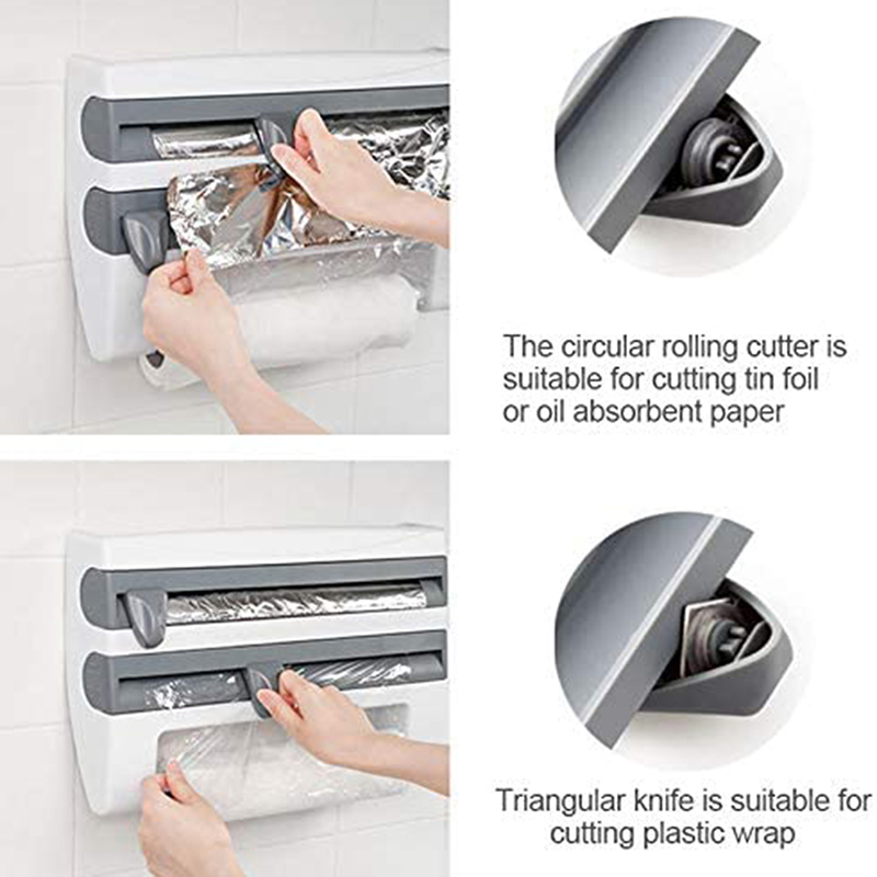 New Kitchen Wall Mounted Tissue Holder Plastic Packaging Multifunctional Kitchen Film Aluminum Foil Dispenser With Spice Rack