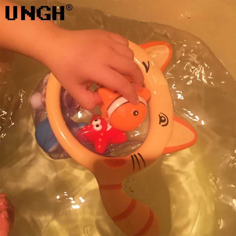 Bath Toys UNGH Baby Bath Toys for Kids Bathtub Shark Cat Toy SetKids Floating Bath Toys with Fishing Net Bathroom Toddler Water Toys 240413