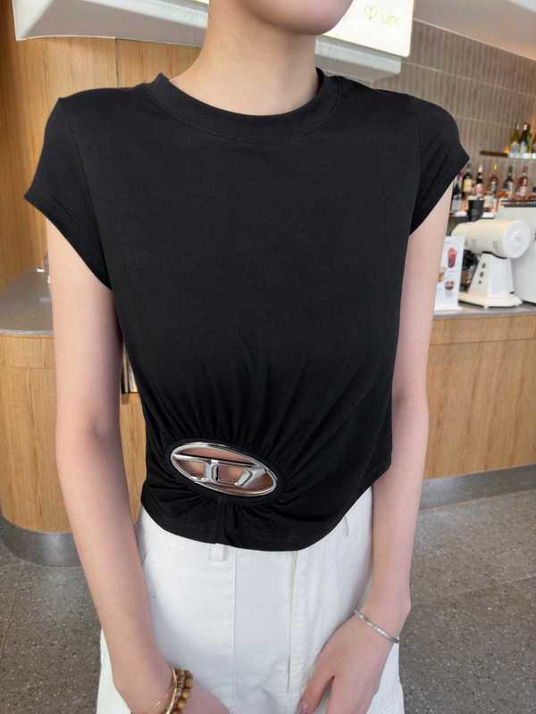 Women's T-Shirt designer 24ss New Waist Fold Hollow Short Sleeve Tee Spicy Girl Gospel Pure Desire Wind Ceiling Slim Fit T-shirt X2GX