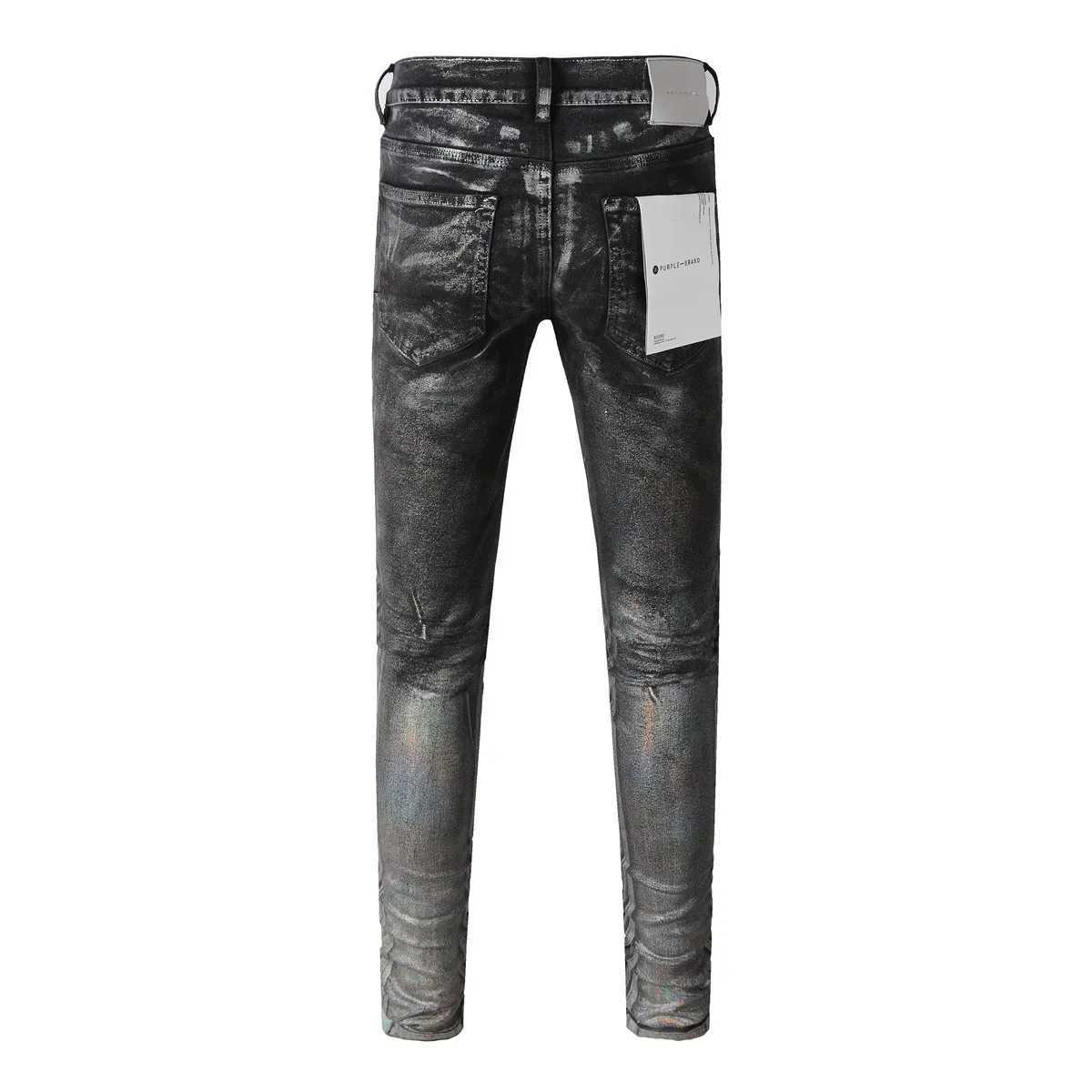 Fashion 2024 New Purple Brand Jeans con pintura blanca de la calle High Street Reparación angustiada de baja altura Denim Skinny US 28-40 SIGE Pantalones