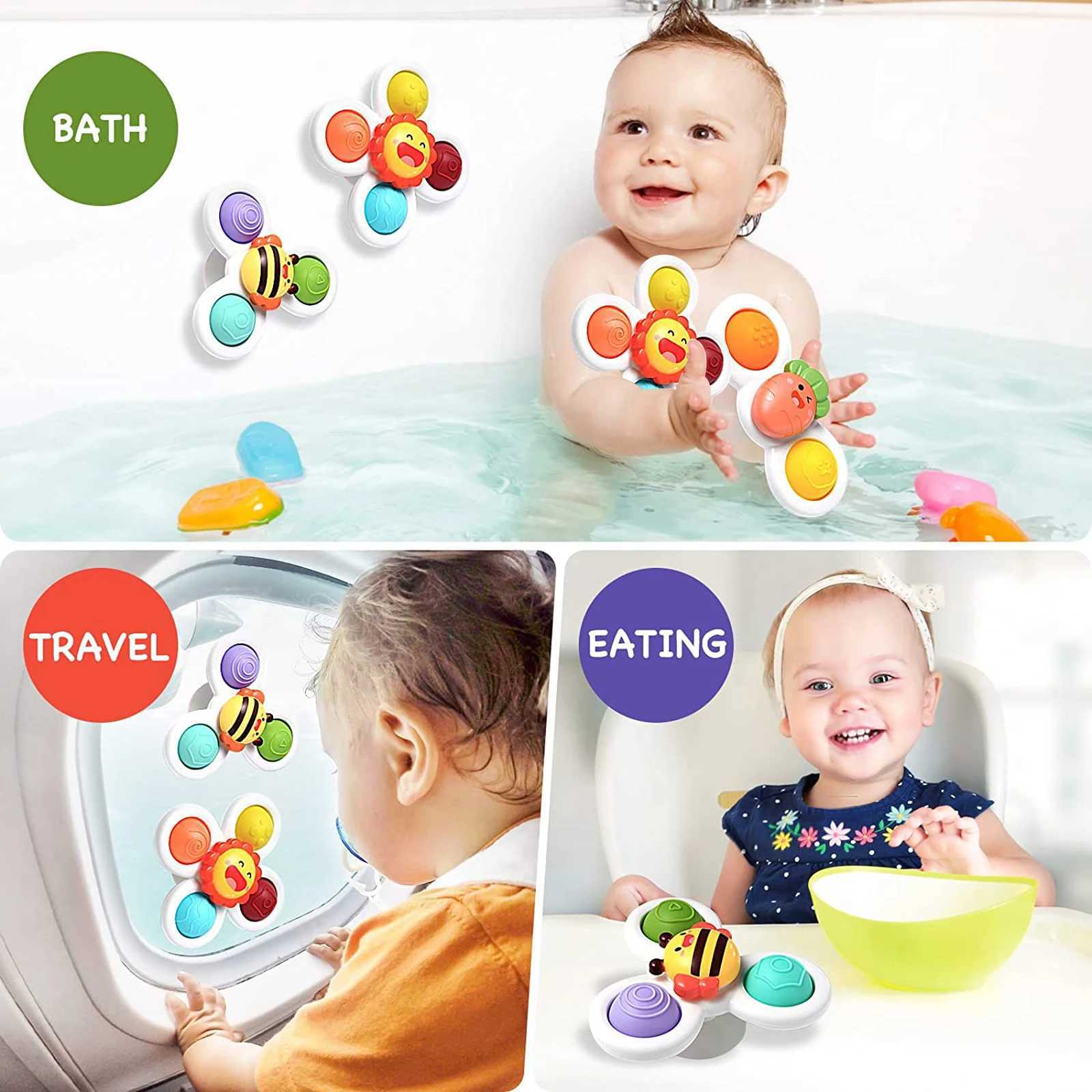 Bath Toys Saugnapfbecher Zappel Spinner Spielzeug für Kinder Säuglingsrelief Stress Bildung Bades Spielzeug Babyspiele rotieren Rassel Geschenk 240413