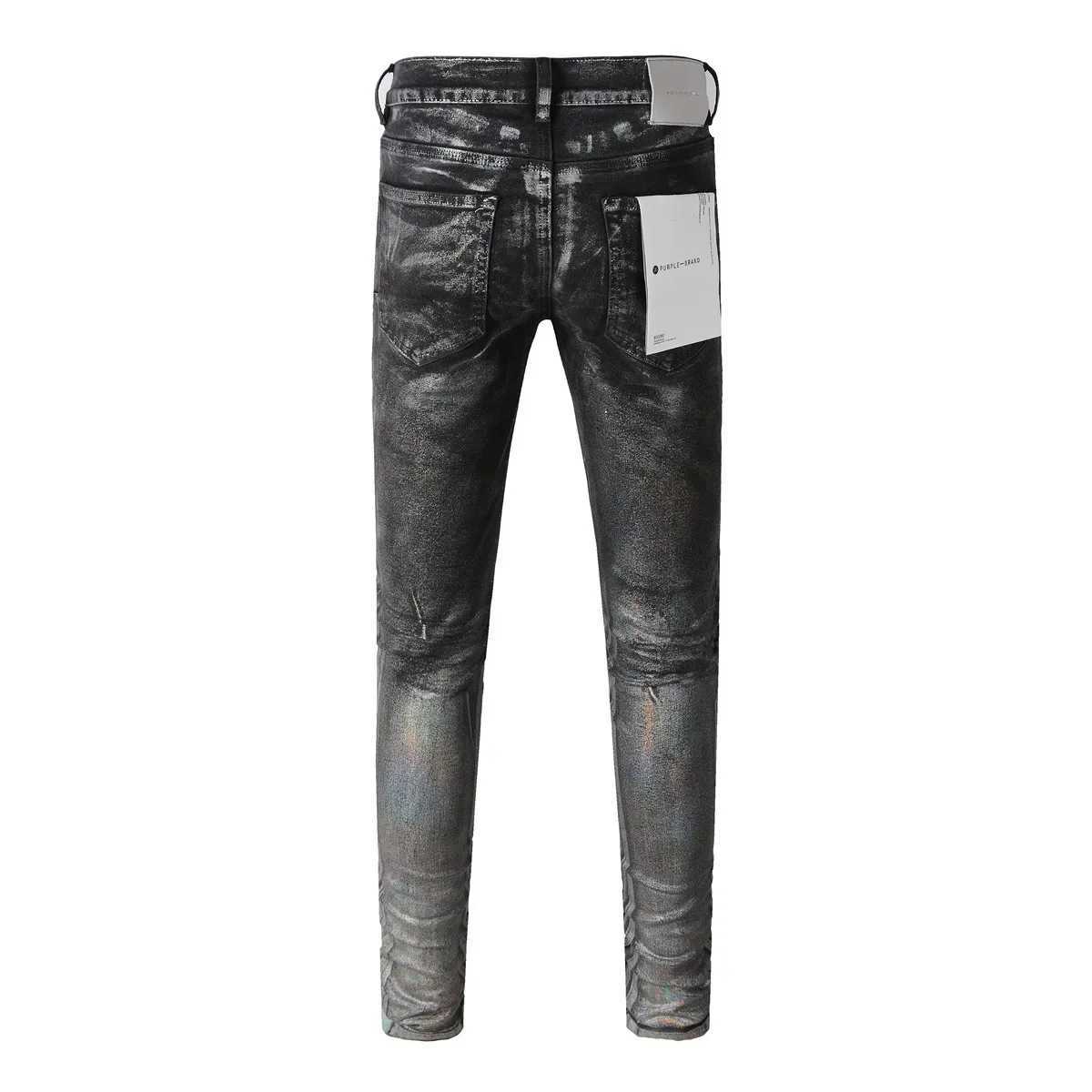 Fashion 2024 Nouveau jean de marque violette avec peinture blanche haute rue Réparation en détresse Low Rise Skinny Denim US 28-40Size Pantal
