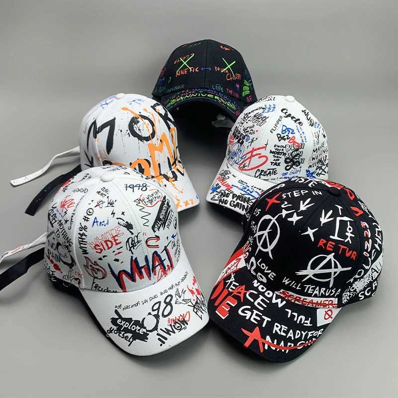 Ball Caps New Graffiti Hip-Hop Kpop Men Women Baseball Hats Cotton Breathable Snapback Skateboard Sport Caps Adult Cool Streetwear FashionL240413