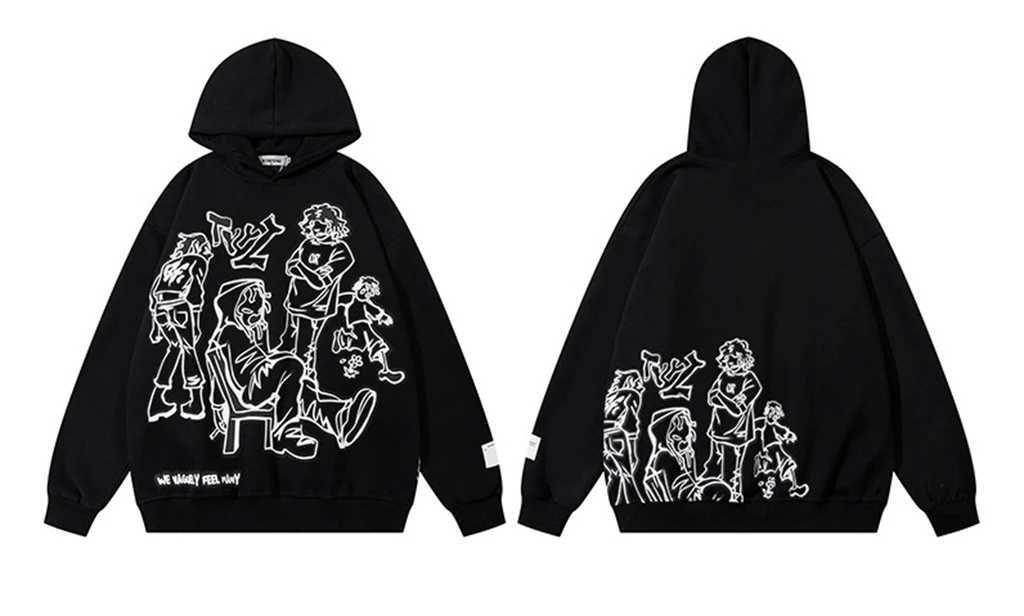 Sweats à capuche féminine Sweatshirts Y2K American Retro Cartoon en peluche Lazy Cotton Kpop Chic Hooded Tyyz Harajuku Graphic Oversize Streetwear pour les années 90 Femme 240413