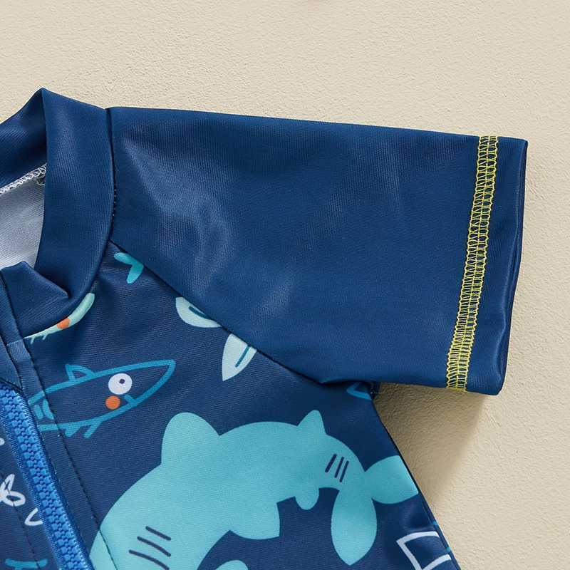 One-Pieces Baby Kids Boys Rash Guard Set Short Sleeve Shark Dolphin Print Top with Shorts Hat Swimsuit Summer Swimwear