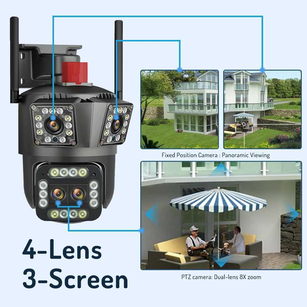 Caméras IP 8K 16MP OUTDOOOR 12X ZOOM CAM THOURS TROIS ÉCRANSE WIFI CAMERIE IP PROTECTION DE SÉCURITÉ DE SÉCURIT