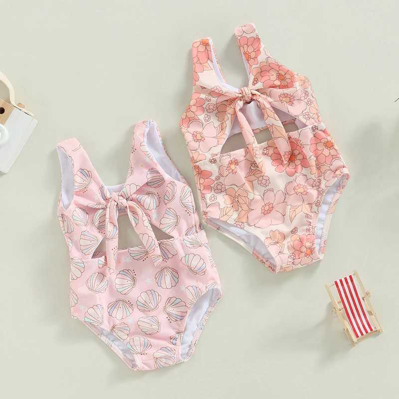 Unddler para niñas para niñas nadadas de verano sin mangas, lindo recorte de estampado floral/caparazón traje de baño de baño de piscina