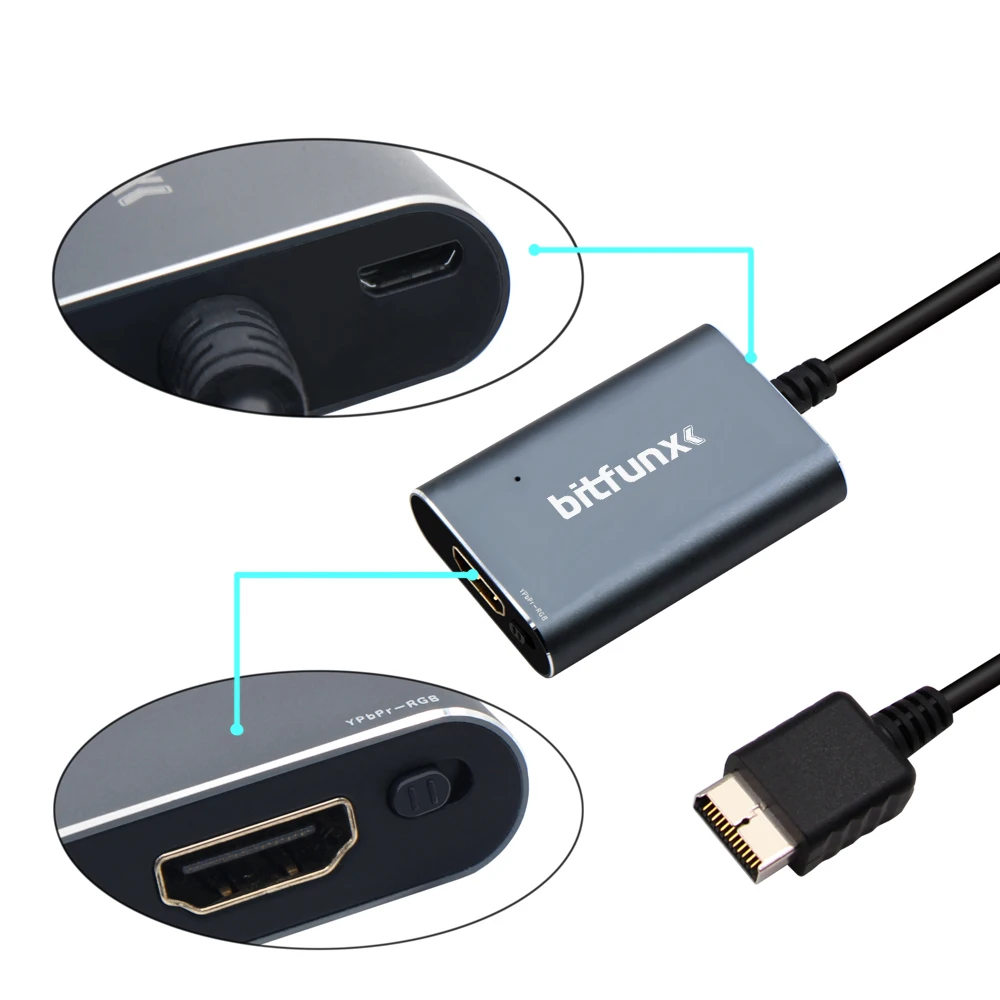 ملحقات Bitfunx PS2 HDMI Converter لـ Sony PS2 PlayStation 2 بما في ذلك مفتاح RGB/Component Connering PS2 Console 480i 480p 576i