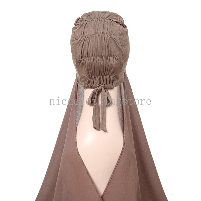 One Piece Amira Chiffon Scarf Muslim Veil Shawl Wrap Instant Hijab Bonnet Women Headscarf Lace Up Underscarf Inner Cap Turban