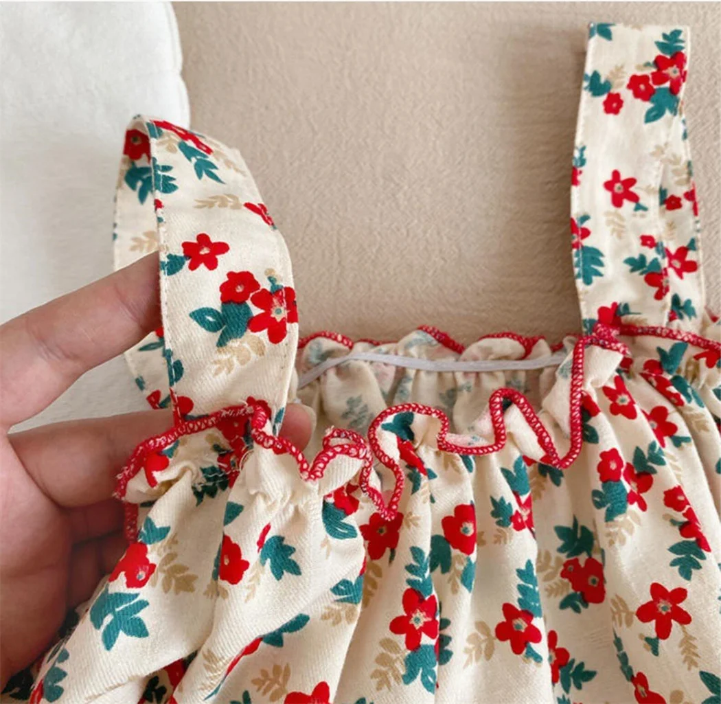 Shorts Summer Baby Girls Floral Print Set Cute Toddler Floral Strap Shirt +Denim Ruffle Shorts Outfits Korean Style Baby Clothes