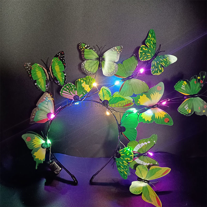 New Glowing Butterfly Headband With LED Lights Handmade Hair Band Hair Hoop Colorful Garland Wedding Hair Accessories