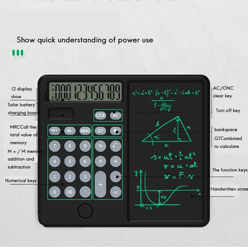 Calculators Solar Calculator With Writing Tablet Mute Portable And Foldable Desktop Calculator Drawing Pad For Office Meeting