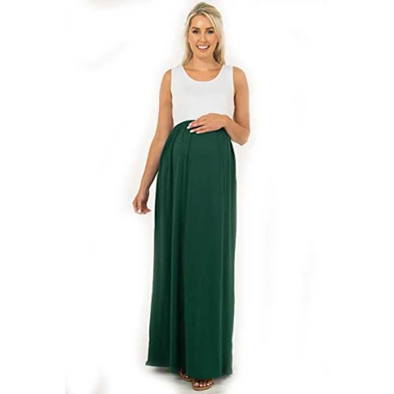 Annelik Elbiseleri Hamile Bayanlar İçin Yeni Yaz Günlük Elbiseler Premama Kontrast Renkli Plaj Giyim Maksi Elbise Doğum Elbise Gebelik Kadın Giysileri 24412