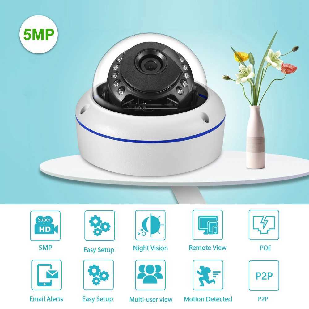 IP -камеры Azishn H.265 5MP 3MP 2MP IP -камера Vandalpraphate Security Alert 15ir Dome Металлический водонепроницаемый наблюдение камера XMeye 24413