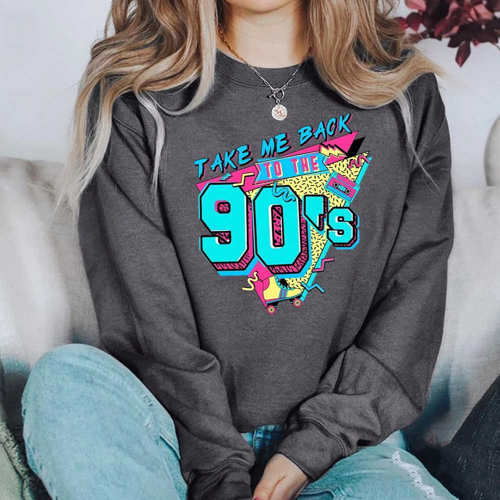 Mens Hoodies Take Me Back To The 90s Sweatshirt 90s Lover Hoodie Y2k Aesthetic Sweater Retro Pullover Vintage Party Crewneck Sweatshirts 240412