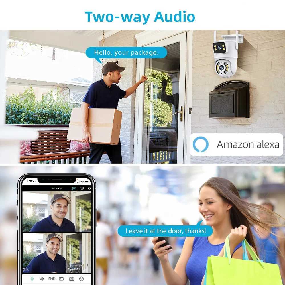 IP -Kameras HiseU 4K 8MP WiFi Überwachungskamera Dual Lens 4x Digital Zoom AI Human Detect WLANE Outdoor -Sicherheit PTZ IP -Kameras 240413