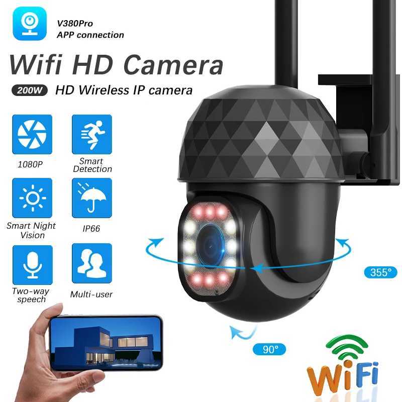 IP Cameras V380 Pro 2MP Ultra HD PTZ 2.4G WiFi LED Outdoor H265 AI Human Detection 1080P Audio IP Camera Auto Tracking Video Surveillance 240414