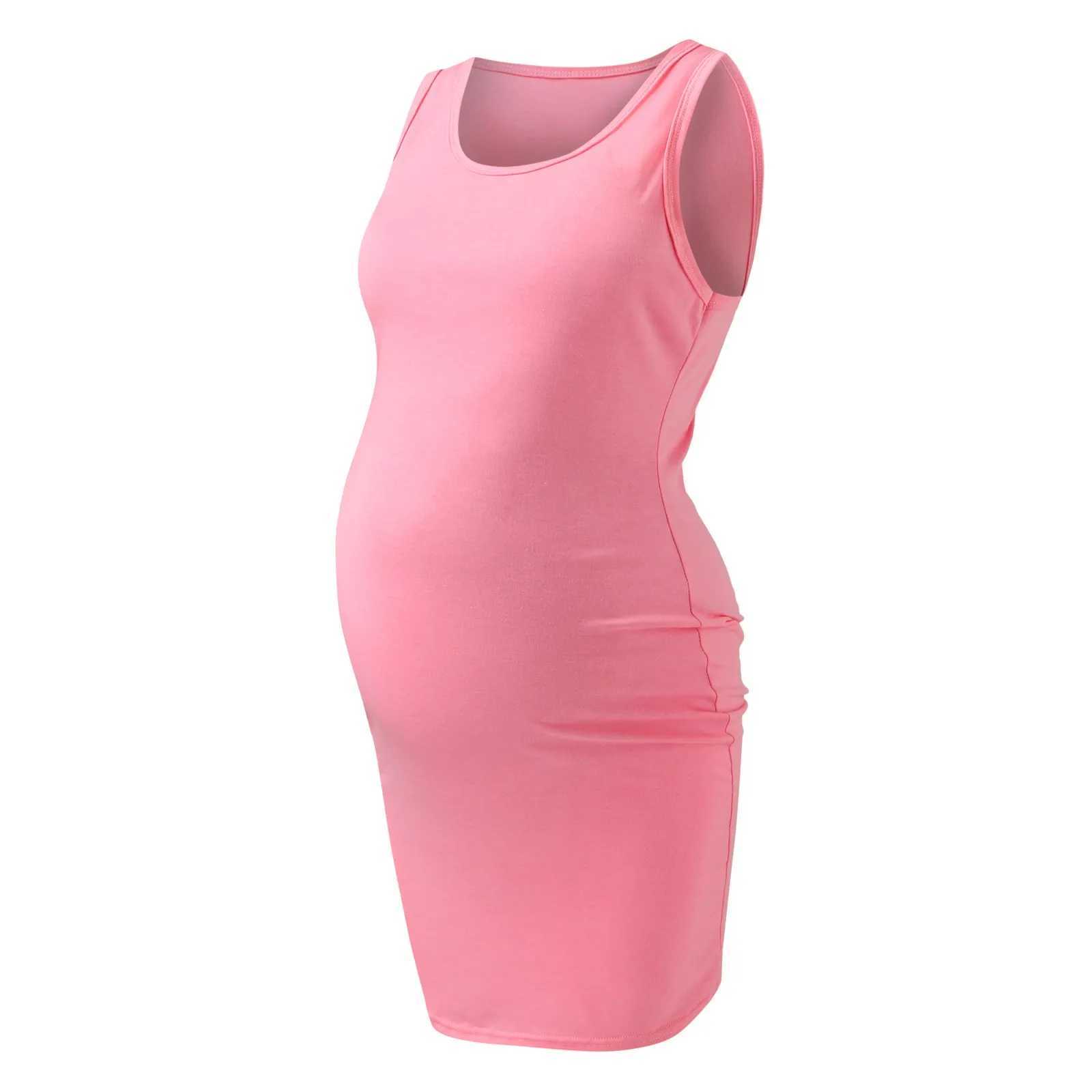 Zwangerschapsjurken Sexy damesjurk Zwangerschap Meleloze Mouwloze massieve kleur Crew Nek Tanks Draai Zwangerschap Zomer Sexy bodycon -jurken Vestido 240413