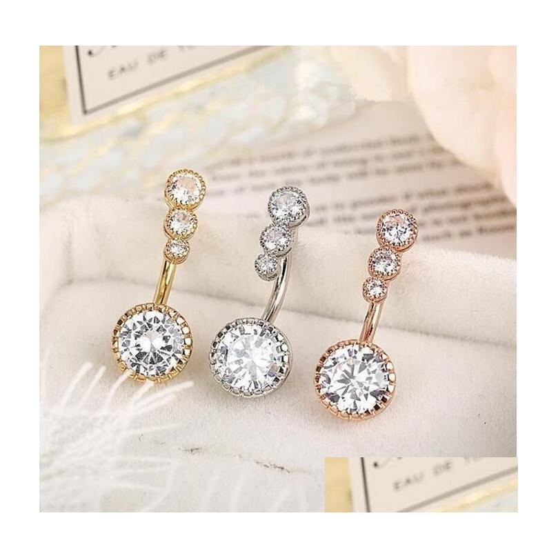 Navel & Bell Button Rings Diamond Dangle Belly Bars Ring Piercing Crystal Body Jewelry Flower Shape Pendant Wholesale Drop Delivery Dhg9Z