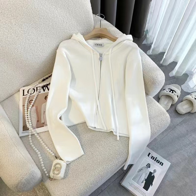 2024 new korean roewe autumn winter high end zipper hooded knitted relief sweater fashion loose sweater coat womens s