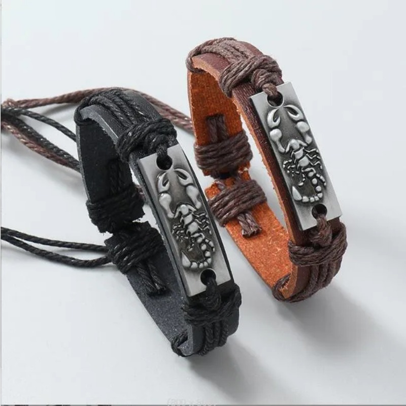 Lederen armband schedel kop klein mes pentagram schorpioen golf patroon charmeren heren armband legering armband fijn sieraden leer voor unisex