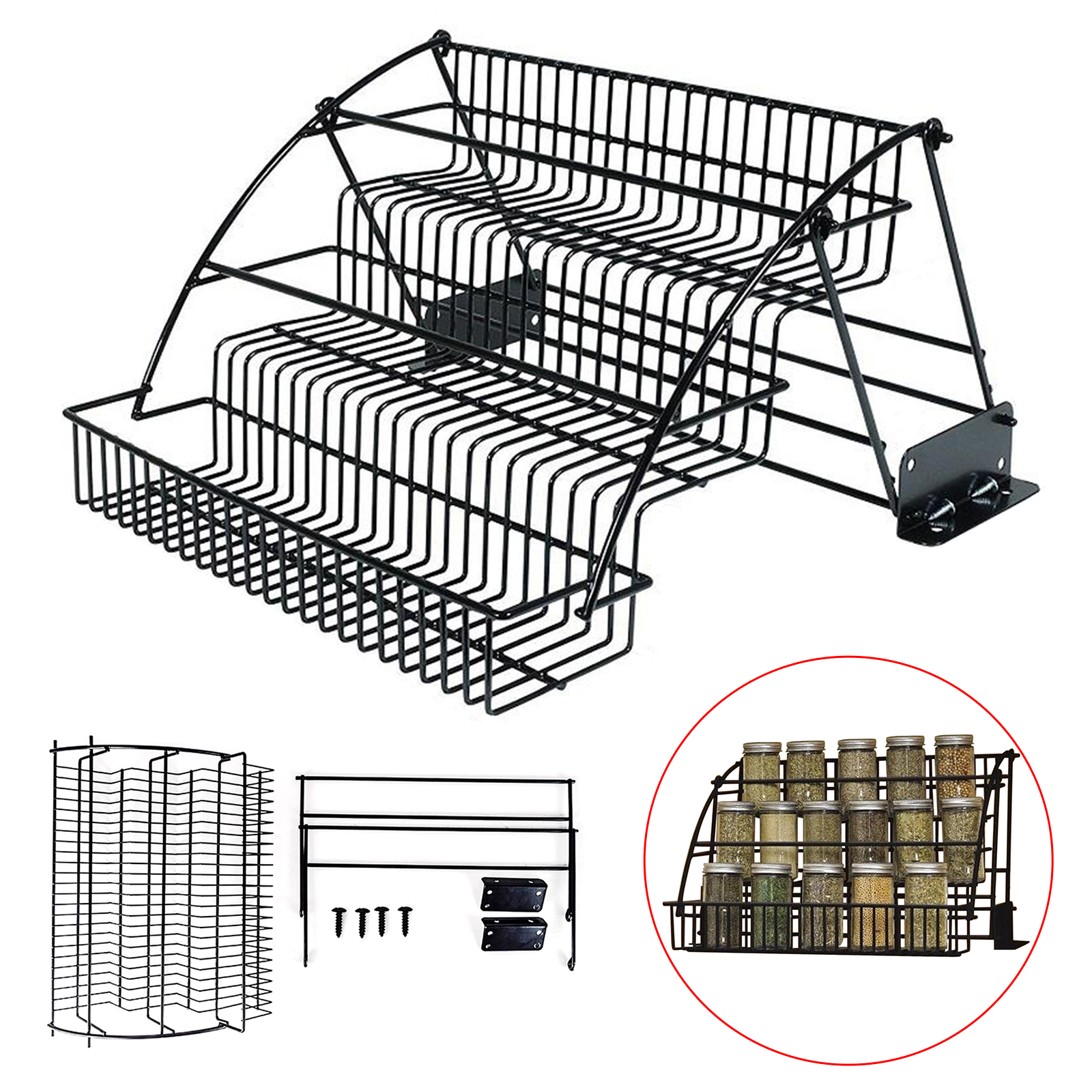 Space-Saving 3-Tier Metal Kitchen Pantry Shelf Organizer for Spices & Jars