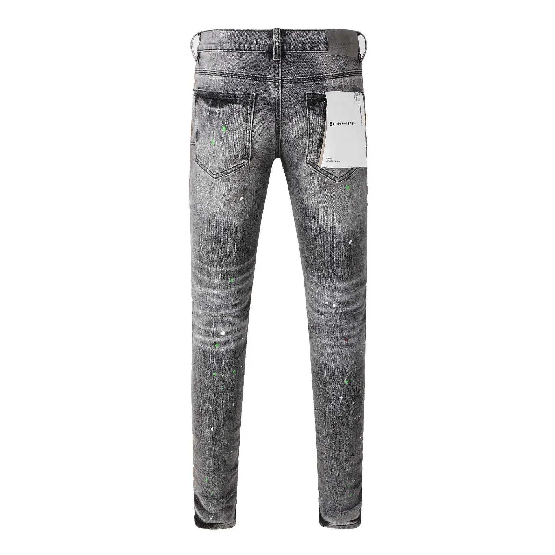 2024 neue lila Marke Jeans mit High Street Distressed Dual Tone Wash Reparatur niedriger Röhrenhose Denimhose
