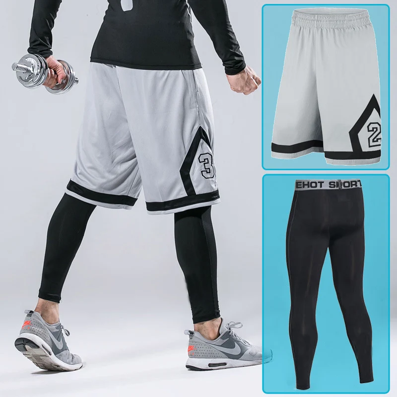 Shorts homens 2 peças shorts de basquete com zíper bolsos esportivos de treino de ginástica calça calçada para exercícios de futebol masculino Conjunto de condicionamento físico