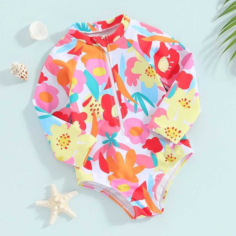 Bambini a maniche lunghe bambini a maniche lunghe abbigliamento da bagno la spiaggia da bagno bambini graziosi con stampa floreale con cerniera in bagno.