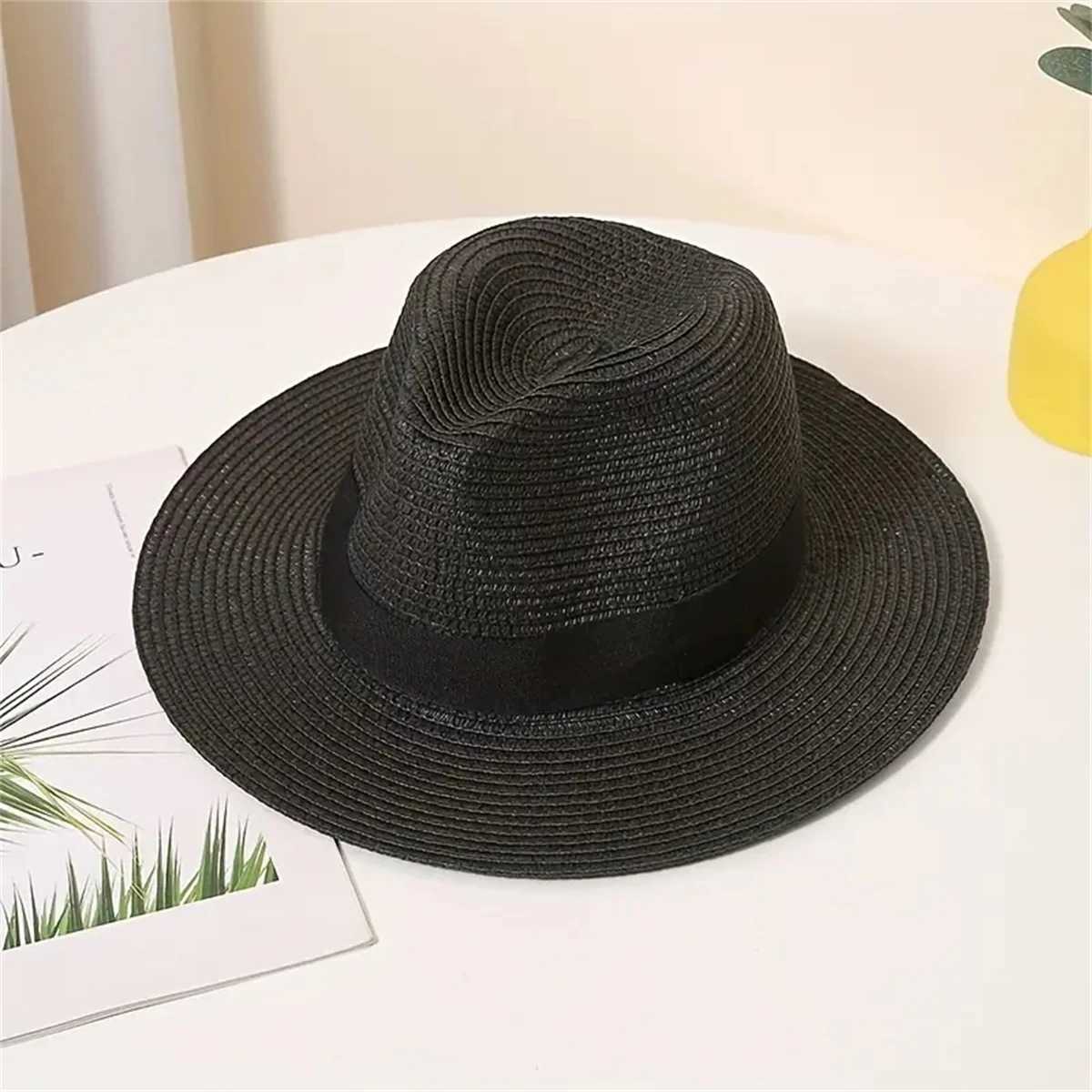 Wide Brim Hats Bucket Hats Classic Unisex Straw Hat Solid Color British Style Panama Hats BreathableSun Hats Outdoor Travel Beach Hat For Women MenL240413