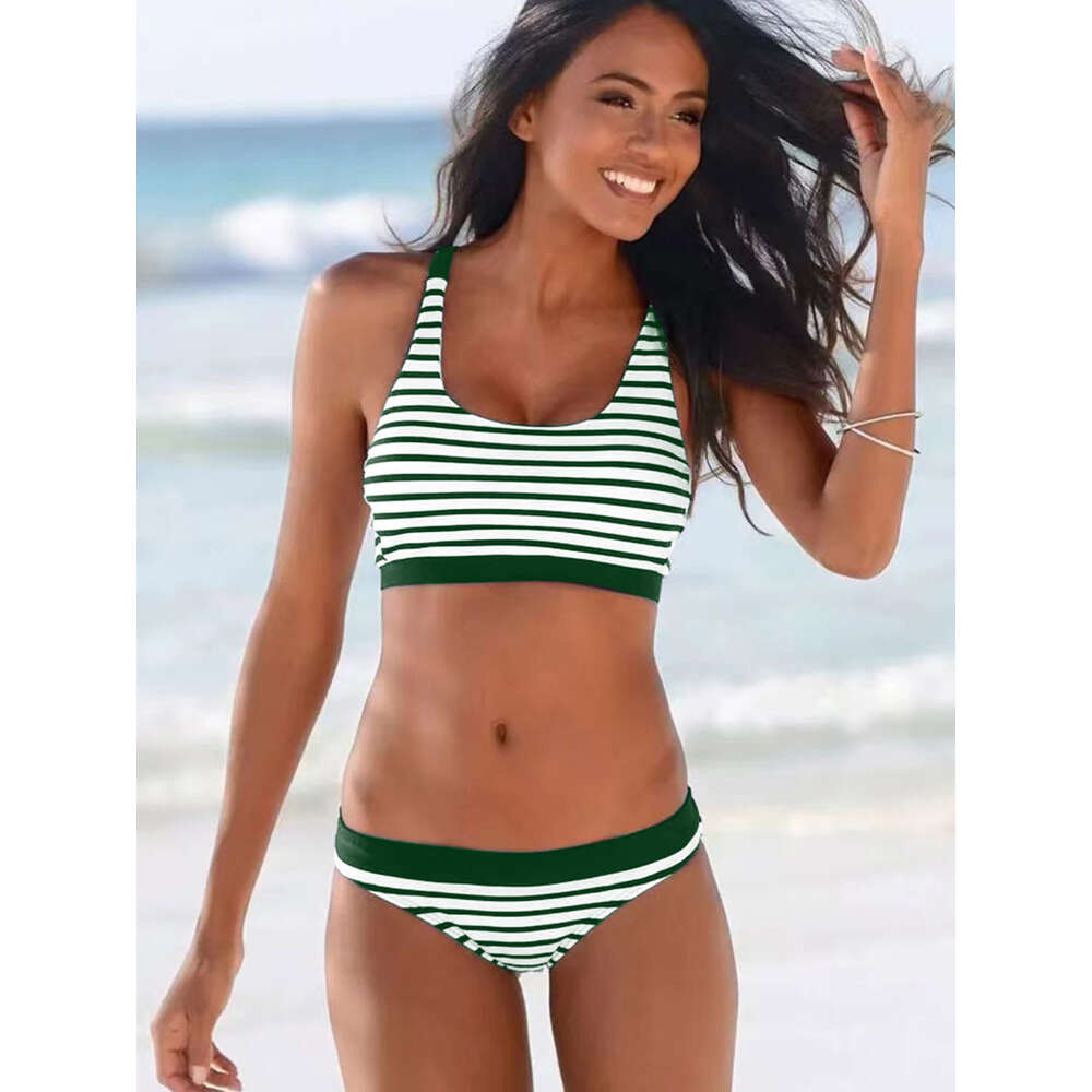 Stripe splipe di nuove donne spalla con spalline solide incrociate il bagno bikini multi corda