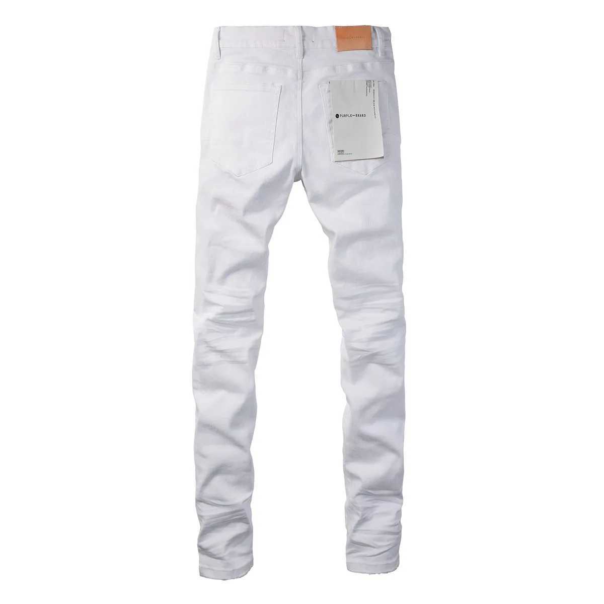 Nova marca roxa de alta qualidade 1 1 2024 Slim Fashion Jeans High Street White Patch Ripped Jeans