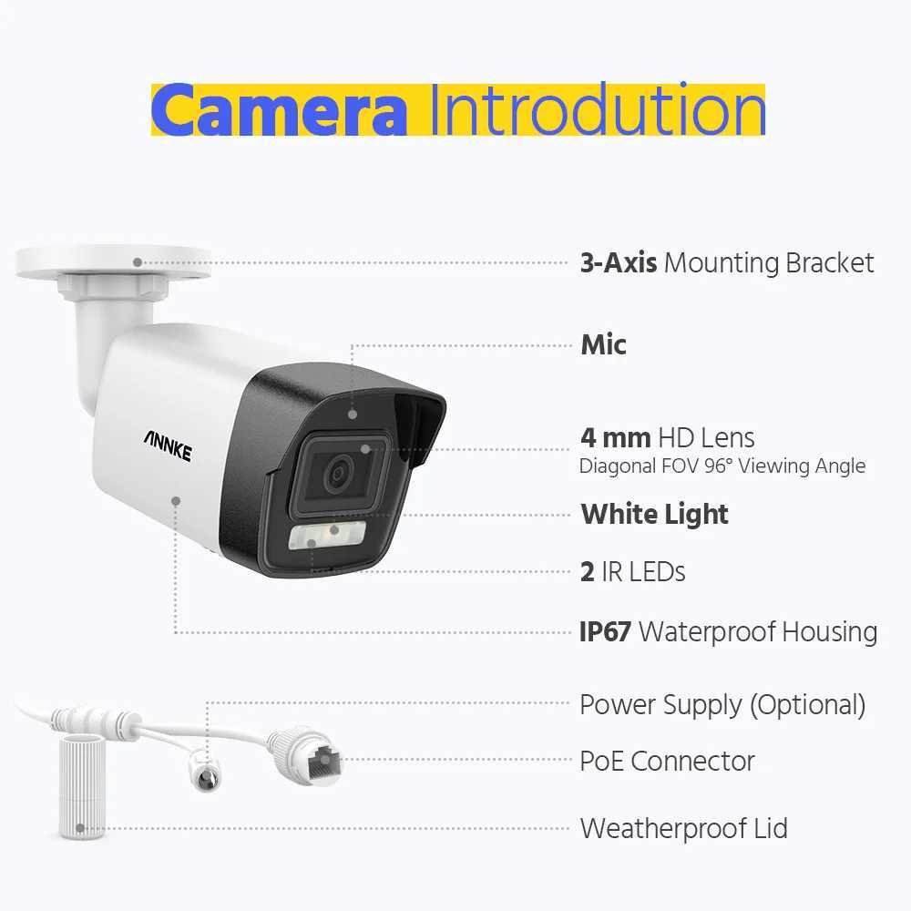 Cameras IP Annke 8CH 8MP Ultra HD Poe Network Video Security System 4K H.265 Surveillance NVR 8MP H800 Audio dans POE CCTV Bullet Cameras 240413