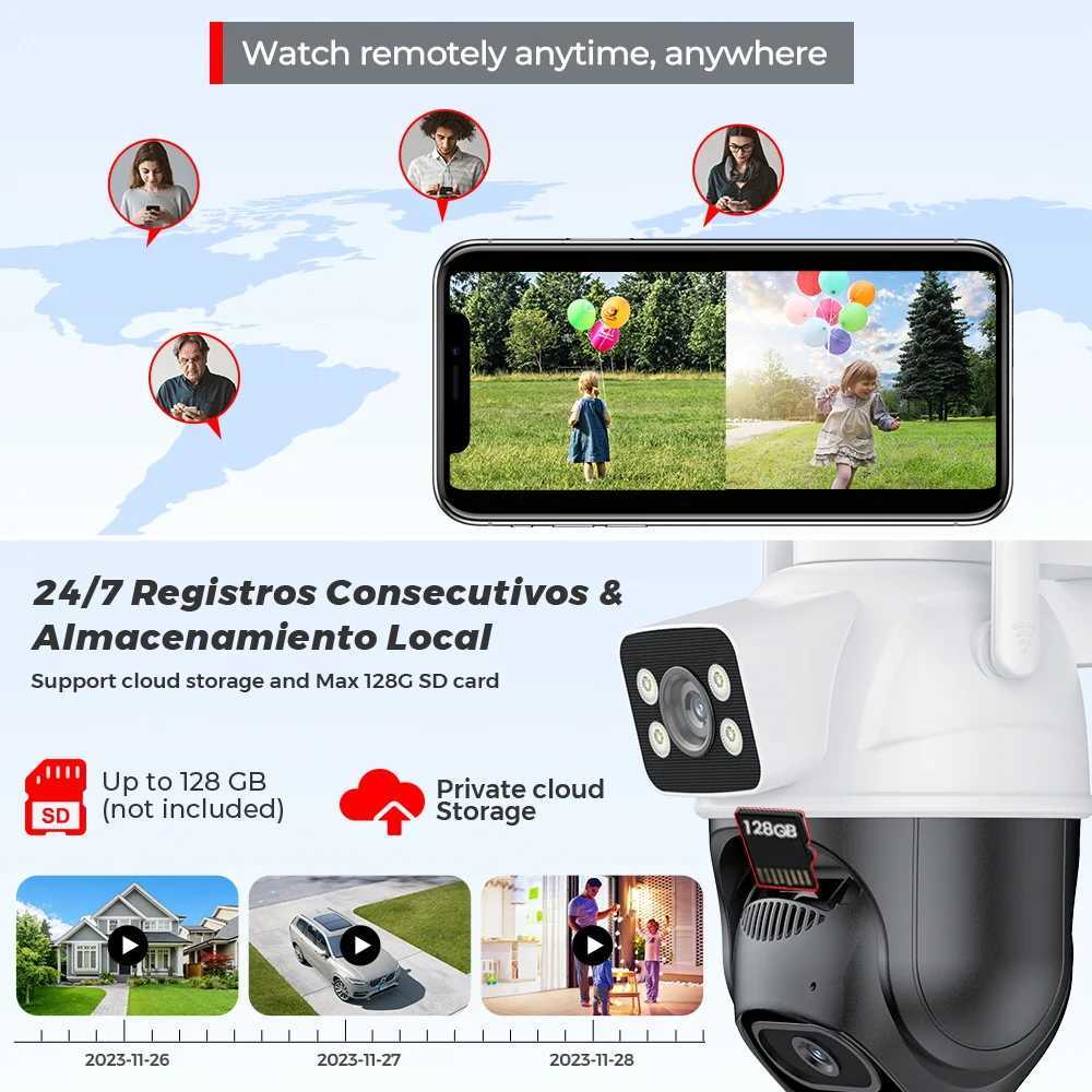 IP -Kameras 8MP PTZ WiFi Camera Dual Objektiv 4x Digital Zoom Dual Screen IP -Kamera AI Mensch Erkennen Sie Autoverfolgung Outdoor -Überwachungskamera 24413