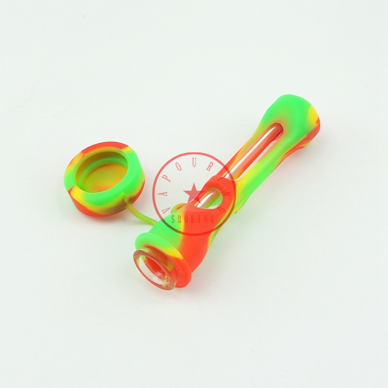 Dernières tuyaux en verre en silicone coloré avec casquettes Herbe à herbe sèche Tobacco Corne de corne Filtre Bol portable Porable amovible Hands Ppipes Catcher Taster Bat One frappeur Holder