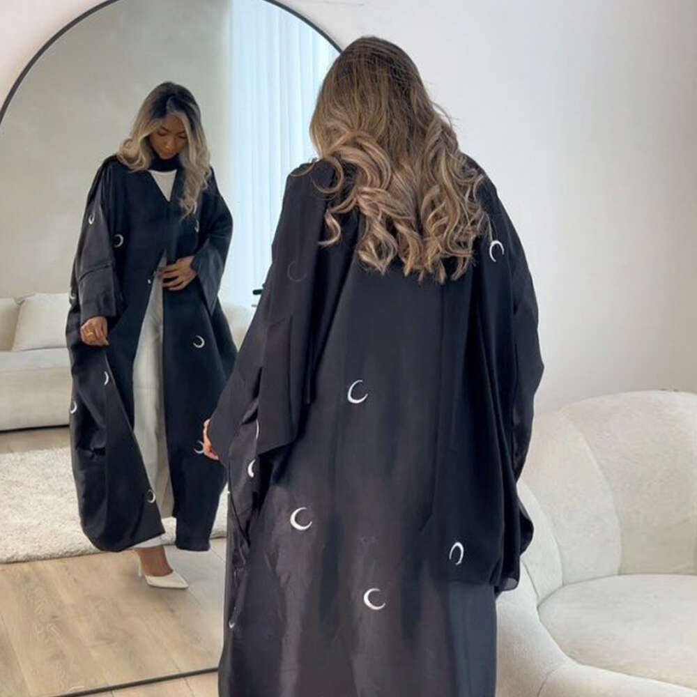 New Dubai Open Abaya Muzułmańskie kobiety Elegancka księżyc haftowa szlafrok szaty indyka arabska Kimono płaszcz Eid Ramadan Islam ubranie