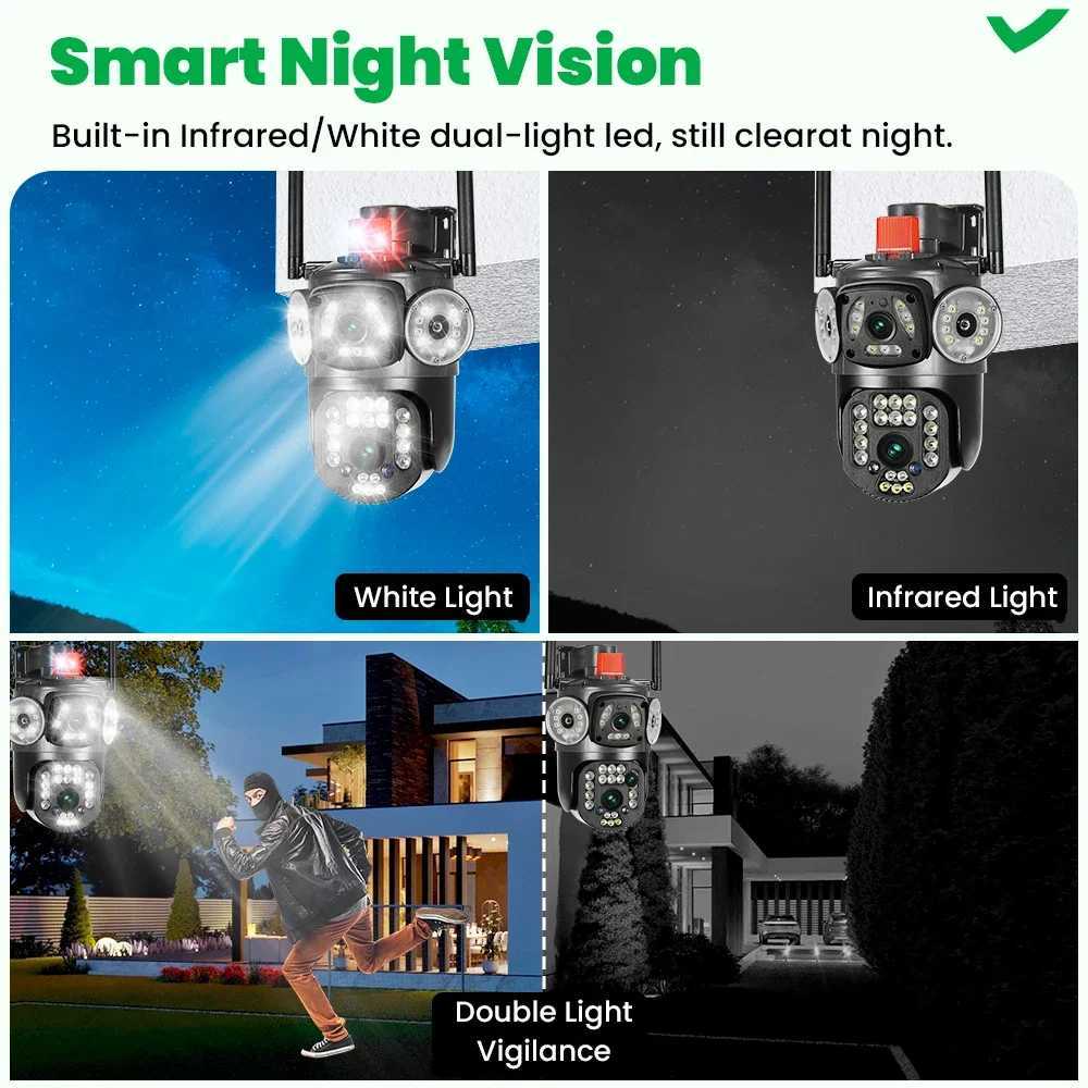 IP -Kameras 4K 8MP HD WiFi PTZ Camera Outdoor 4MP Dual Lens Dual Screen AI Auto Tracking IP -Kamera CCTV Audio Videoüberwachung P2P V380 24413