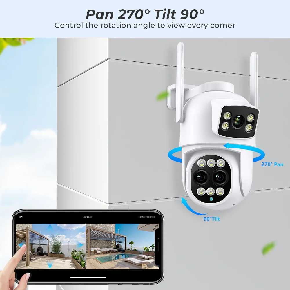 Câmeras IP 9MP PTZ Câmera Wi -Fi Tela dupla 8x Detecção de Zoom Digital Detecção Humana Proteção de Segurança CCTV Câmera IP IPSee 240413