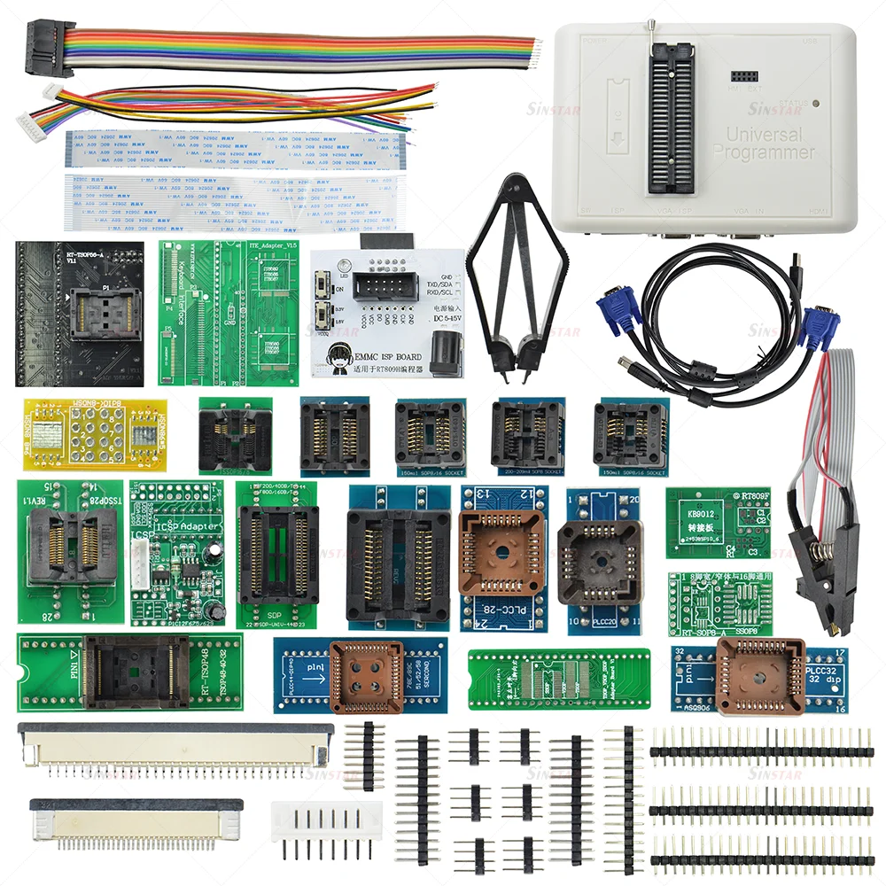 Calculators RT809H Universal Programmer EMMCNand FLASH + 32 Adapters+ Edid Cable WITH CABELS EMMCNand Programming Calculator