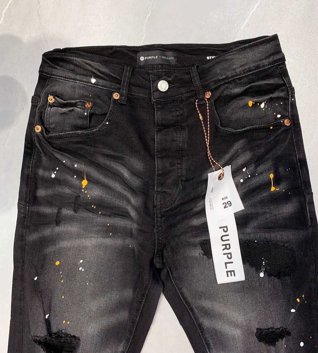 Lila varumärke jeans mode av hög kvalitet med hög gata färg nödställda reparation låg stigande mager denim byxor